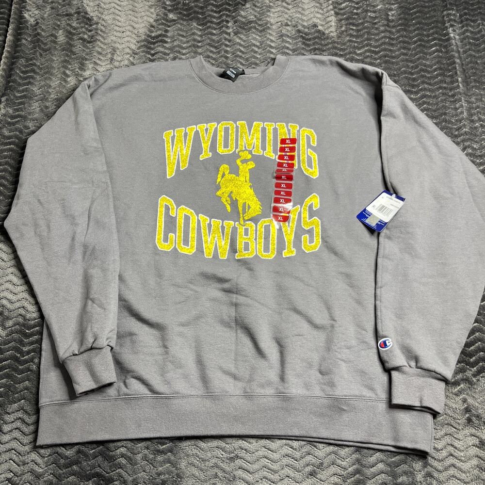 Wyoming Cowboys Crew Neck Sweatshirt Champion Gray Mens Size XL NWT